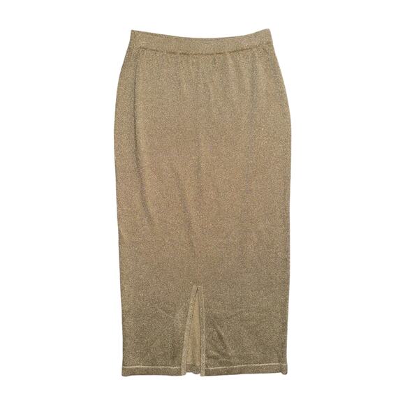 VTG Lisa Originals Metallic Gold Knit Midi Skirt Women’s Medium Pencil Bodycon - Picture 5 of 5